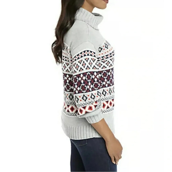 Crown & Ivy Women's Large Grey Turtleneck Geometric Print Knitted Sweater - Picture 3 of 7